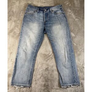 Levi's 501 Jeans Original Fit Mens 32x25 Light Blue Wash Distressed Button Fly